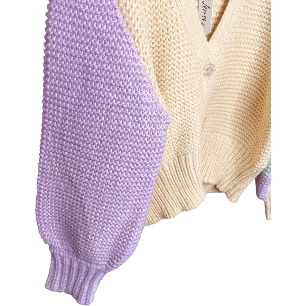 For Love & Lemons x Revolve Kerry Cropped V Neck Colorblock Cardigan Size S NWT - Picture 8 of 14